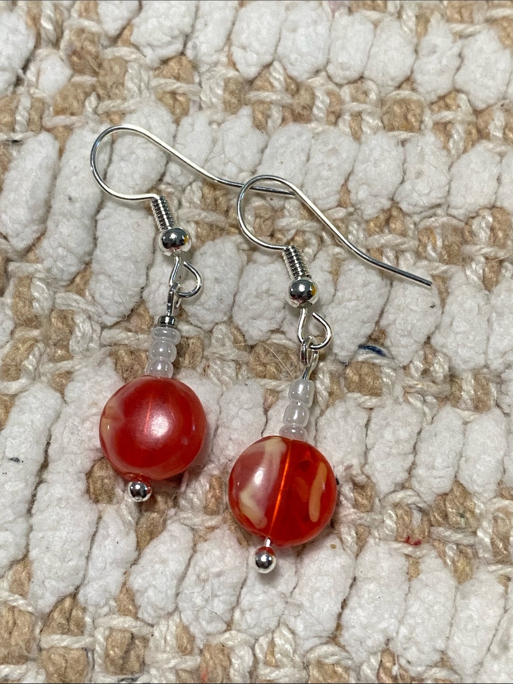 Coral and silver bead drop earrings!